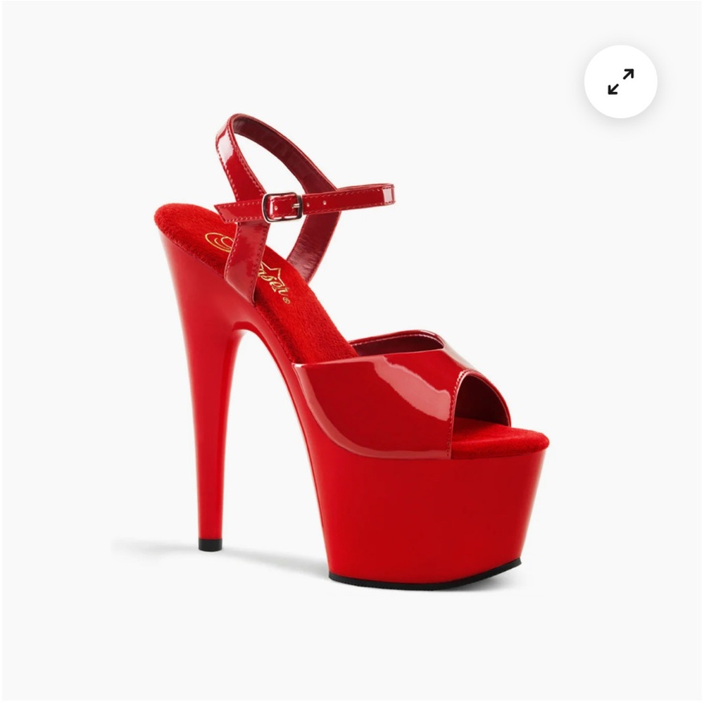 Pleaser Red Patent Platform Peep-Toe Heels